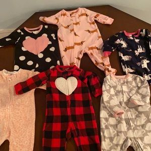 Six fleece pajamas, size 6 months (Carter’s & other brands)